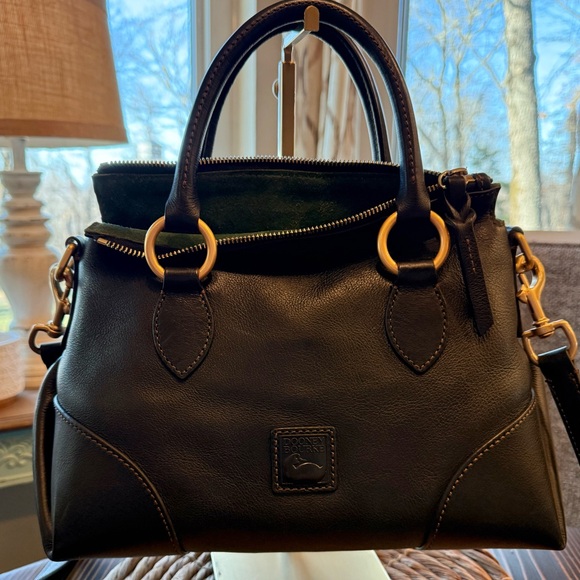 Dooney & Bourke Black Florentine Leather Satchel with Gold Hardware - Picture 6 of 9